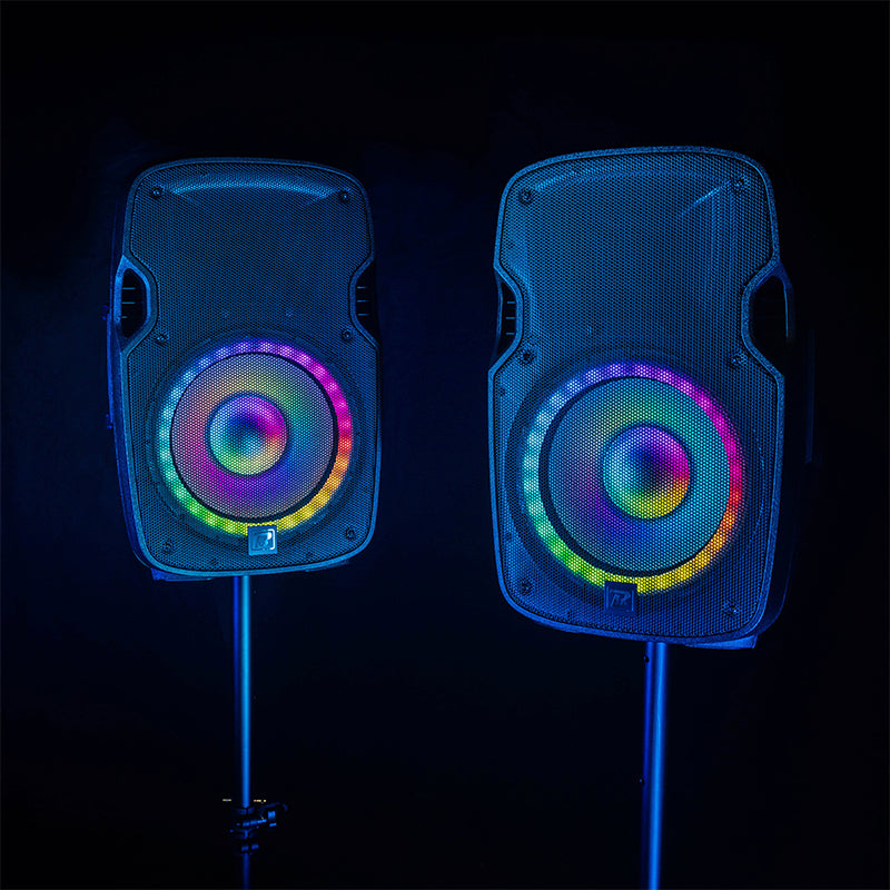 Set boxe LED 2×12" cu stative și microfon, USB/SD/BT, BoomTone DJ BOOPS212ALED