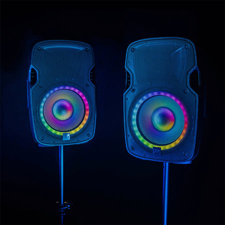 Set boxe LED 2×12" cu stative și microfon, USB/SD/BT, BoomTone DJ BOOPS212ALED