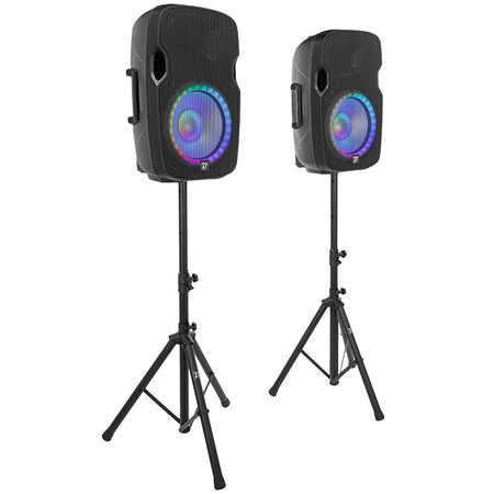 Set boxe LED 2×12" cu stative și microfon, USB/SD/BT, BoomTone DJ BOOPS212ALED