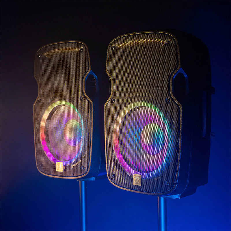 Set boxe LED 2×12" cu stative și microfon, USB/SD/BT, BoomTone DJ BOOPS212ALED