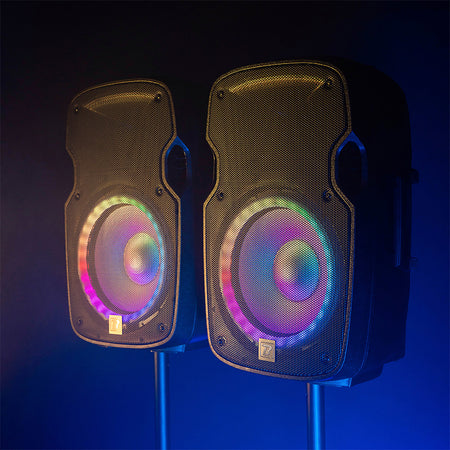 Set boxe LED 2×12" cu stative și microfon, USB/SD/BT, BoomTone DJ BOOPS212ALED