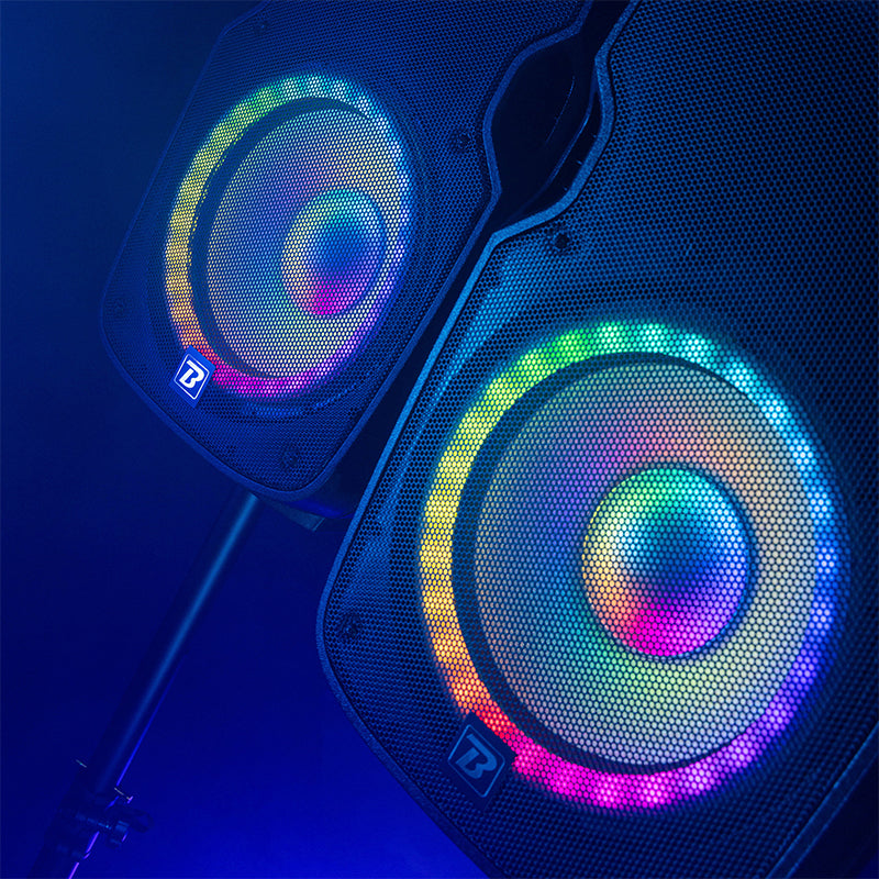 Set boxe LED 2×12" cu stative și microfon, USB/SD/BT, BoomTone DJ BOOPS212ALED