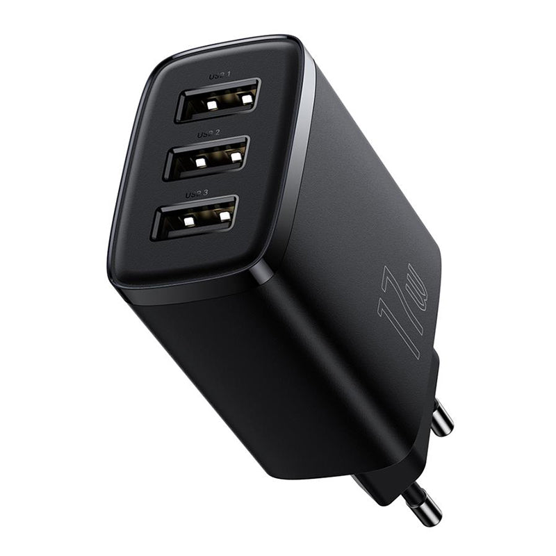 Încărcător rețea 3xUSB fast charging 17 W negru Baseus BRA011960