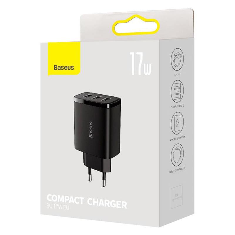 Încărcător rețea 3xUSB fast charging 17 W negru Baseus BRA011960