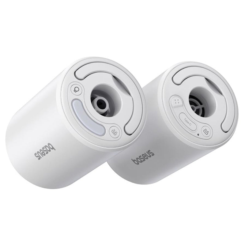 Pompa portabilă aer PocketGo alb cu funcție felinar, accesorii camping Baseus BRA014059