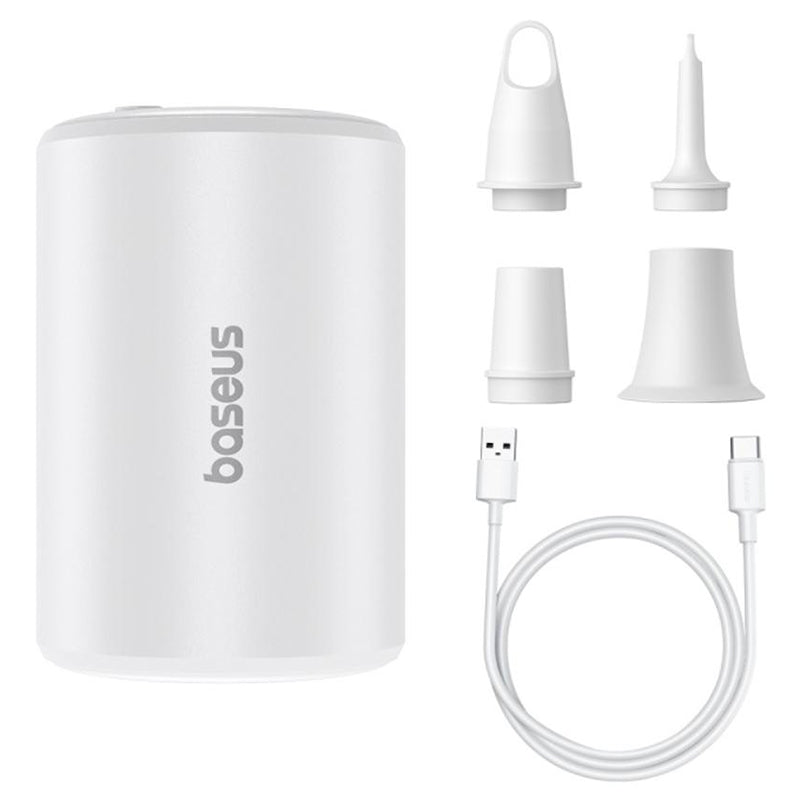 Pompa portabilă aer PocketGo alb cu funcție felinar, accesorii camping Baseus BRA014059