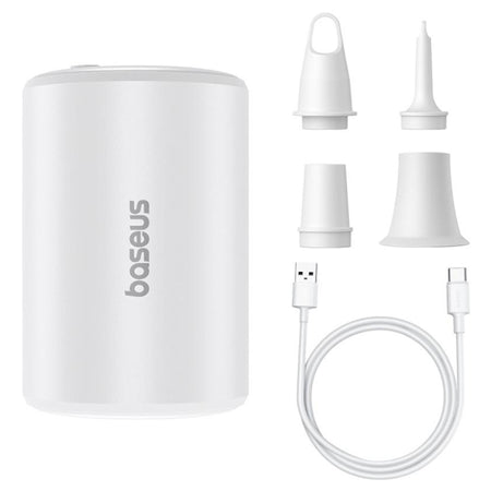Pompa portabilă aer PocketGo alb cu funcție felinar, accesorii camping Baseus BRA014059