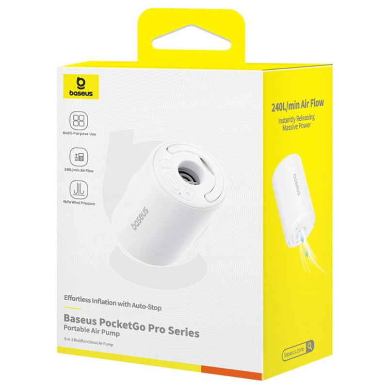 Pompa portabilă aer PocketGo alb cu funcție felinar, accesorii camping Baseus BRA014059