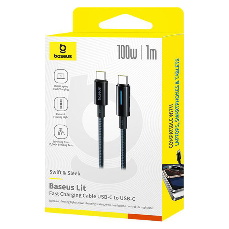 Cablu USB-C la USB-C 100W 2 m negru cu buton control Baseus BRA014411