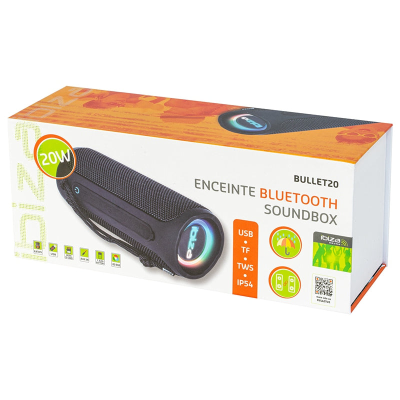 Boxă Bluetooth portabilă cu lumini LED și TWS, 20 W Ibiza Light BULLET20