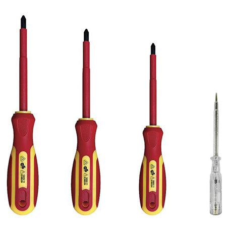 Set 4 șurubelnițe izolate VDE 1000 V de electrician cu tester de tensiune Velamp CF144
