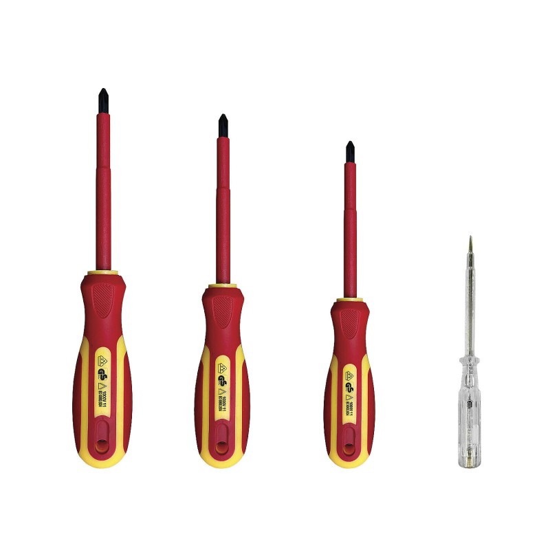 Set 4 șurubelnițe izolate VDE 1000 V de electrician cu tester de tensiune Velamp CF144