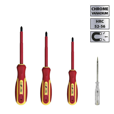 Set 4 șurubelnițe izolate VDE 1000 V de electrician cu tester de tensiune Velamp CF144