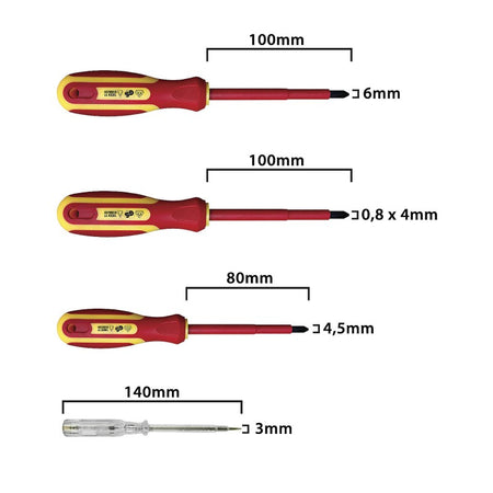 Set 4 șurubelnițe izolate VDE 1000 V de electrician cu tester de tensiune Velamp CF144