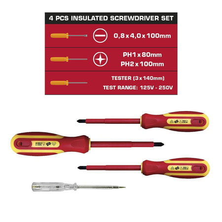 Set 4 șurubelnițe izolate VDE 1000 V de electrician cu tester de tensiune Velamp CF144