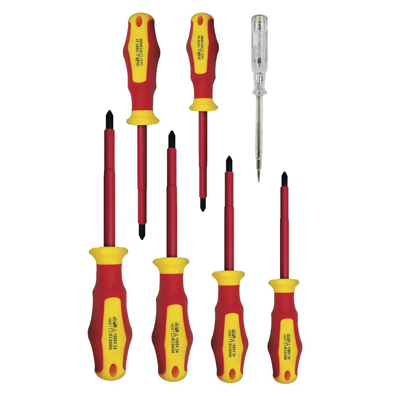 Set șurubelnițe izolate la 1000 V 7 piese cu tester de tensiune Velamp CF170