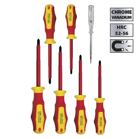 Set șurubelnițe izolate la 1000 V 7 piese cu tester de tensiune Velamp CF170