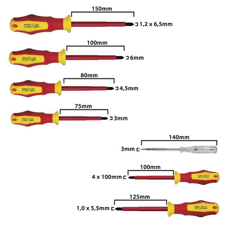 Set șurubelnițe izolate la 1000 V 7 piese cu tester de tensiune Velamp CF170