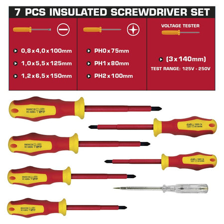 Set șurubelnițe izolate la 1000 V 7 piese cu tester de tensiune Velamp CF170