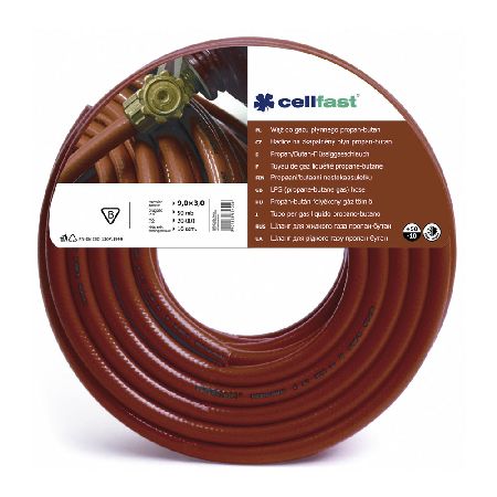 Furtun gaz propan-butan 15(3+9+3) mm, 50 m, presiune 20 atm, certificat siguranță CELLFAST CF20001R