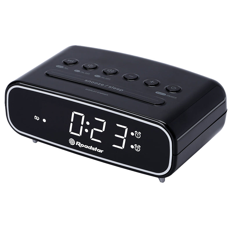 Ceas deșteptător cu radio FM, display LED, alarmă dublă, finisaj negru Roadstar CLR-2310