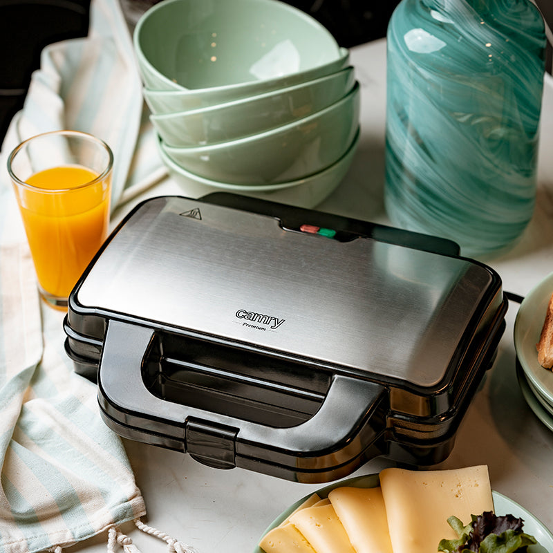 Sandwich maker XL 1300 W, antiaderent, plăci mari, inox Camry CR3054