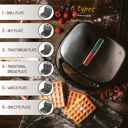 Sandwich maker 6 în 1 antiaderent 1200 W plăci interschimbabile Camry CR3057