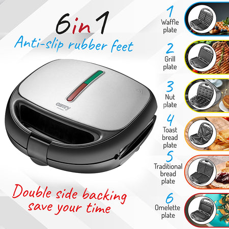 Sandwich maker 6 în 1 antiaderent 1200 W plăci interschimbabile Camry CR3057