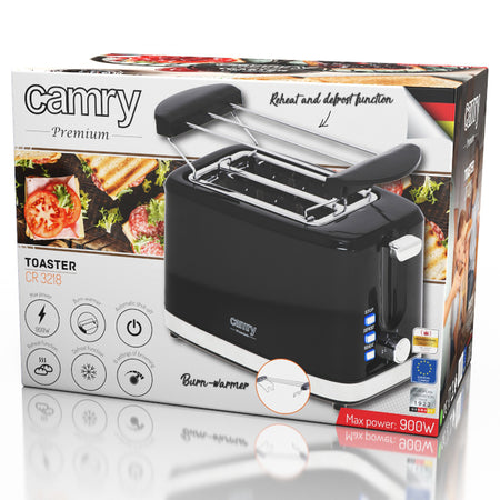 Toaster cu 6 niveluri rumenire, funcție reîncălzire, 900 W, Camry CR3218