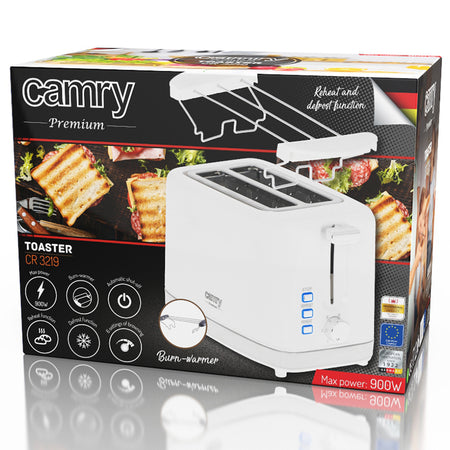 Prajitor de paine 6 niveluri rumenire, 900 W, functie dezghetare, Camry CR3219