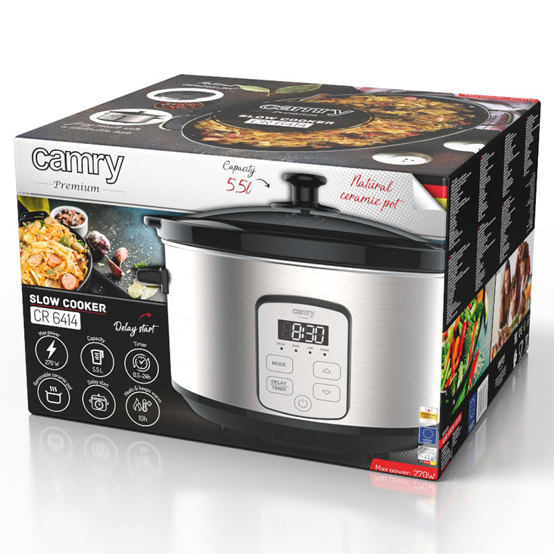 Slow cooker 4,7 l cu bol ceramic, afisaj LED, 270 W Camry CR6414