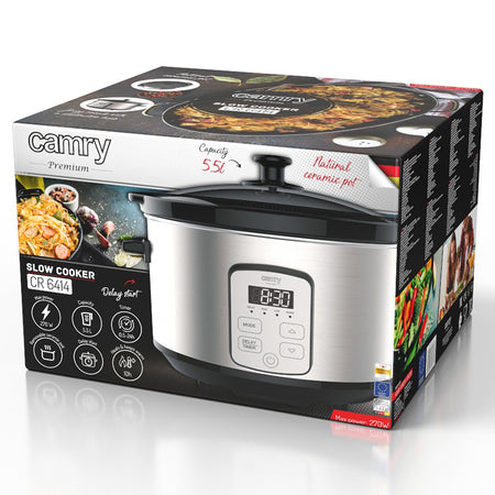 Slow cooker 4,7 l cu bol ceramic, afisaj LED, 270 W Camry CR6414