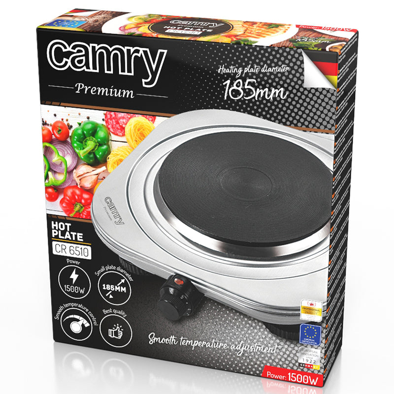Plită electrică cu termostat, 1500 W, inox, Camry CR6510