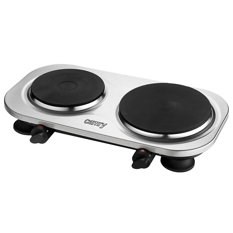 Plită electrică dublă 2500 W, 2 arzătoare, inox, control temperatură Camry CR6511