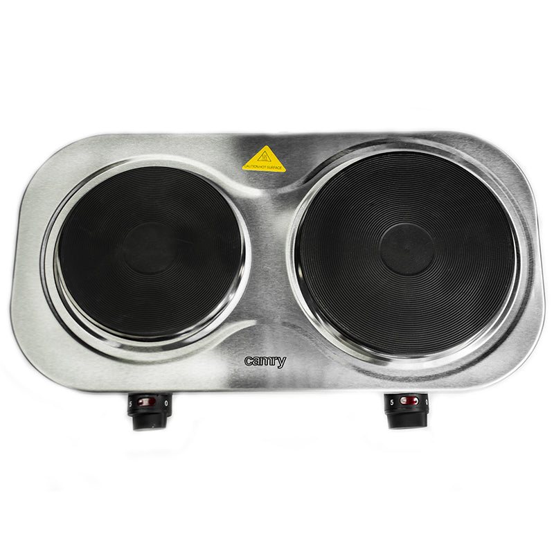 Plită electrică dublă 2500 W, 2 arzătoare, inox, control temperatură Camry CR6511