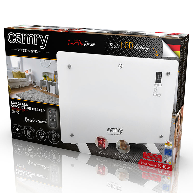 Convector sticlă cu telecomandă, panou touch, 1500 W, Camry CR7721