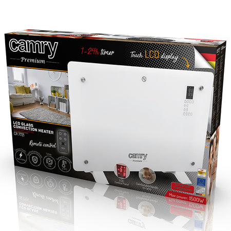 Convector sticlă cu telecomandă, panou touch, 1500 W, Camry CR7721
