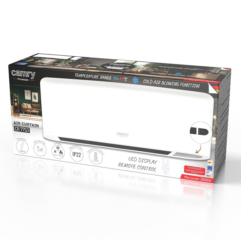 Aeroterma tip cortină, display LED, telecomandă, 2000 W Camry CR7753