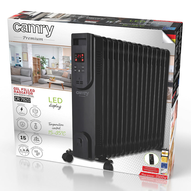 Radiator cu ulei, 15 elementi, 2500 W, afișaj LED, telecomandă Camry CR7820