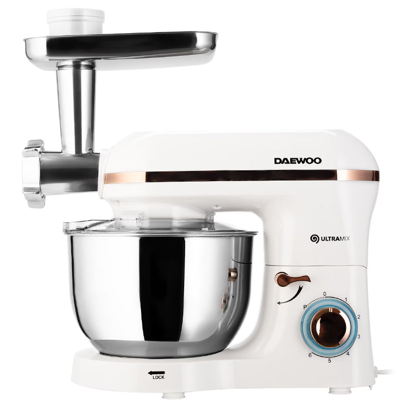Robot bucătărie 2 în 1 cu mixer, bol inox 5,5 l și mașină de tocat carne Daewoo