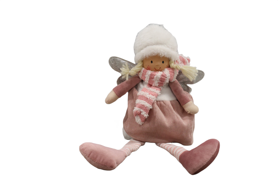 Xmas Fig. Textil Fetita In Sezut Alb Roz 5545