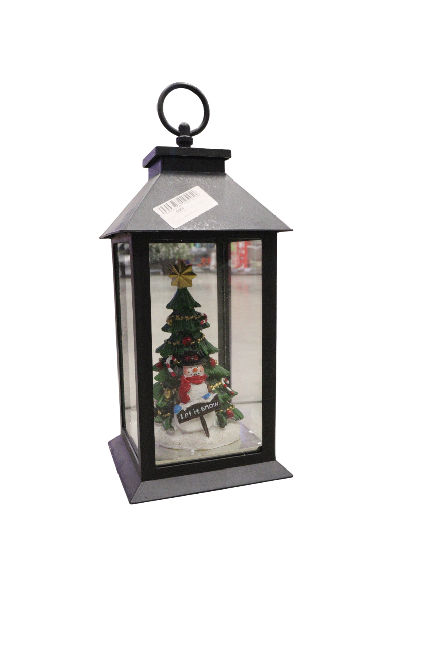 Xmas Felinar Din Metal Cu Scena Si Led Negru 6559