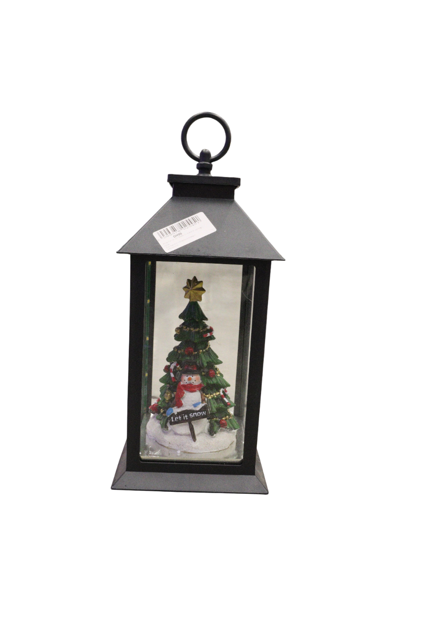 Xmas Felinar Din Metal Cu Scena Si Led Negru 6559
