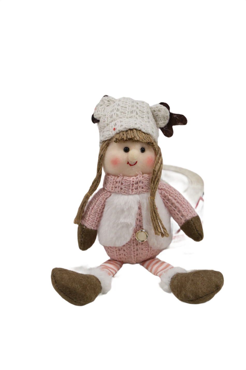Xmas Figurina Textil In Sezut Roz
