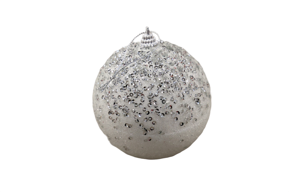 Xmas Glob 10 Cm Alb Cu Paiete Argintii A1-31667w10