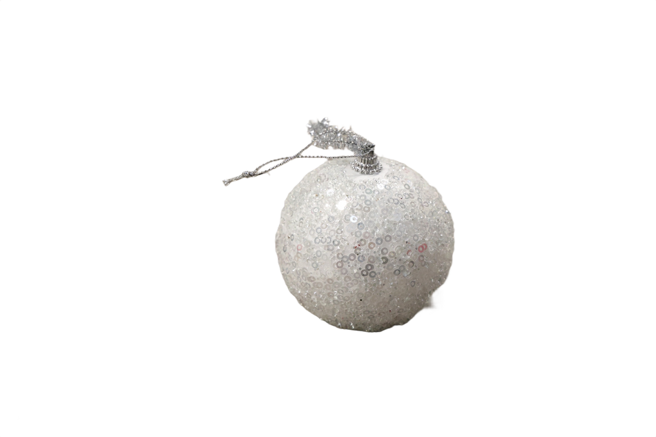 Xmas Glob 8 Cm Alb Cu Paiete A2-3199w8