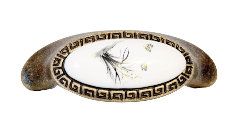 Mâner mobilier cu ceramică și finisaj bronz antic cu interax 64 mm