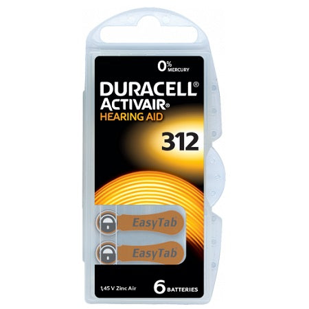 Set baterii auditive 312 zinc-aer de 1,4 V în blister de 6 bucăți Duracell DUR-312