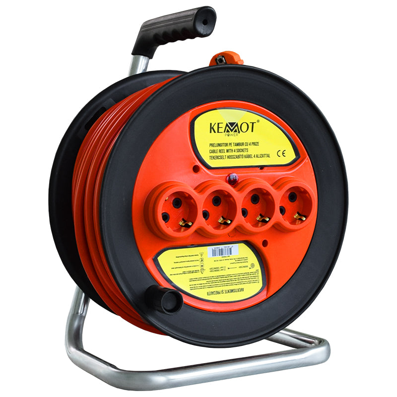 Prelungitor electric pe tambur cu cablu 3 x 2,5 mm și 4 prize, IP20