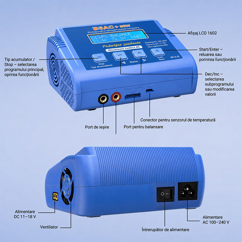 Încărcător cu balansare acumulatori B6AC+ 80W cu alimentare AC/DC E6360